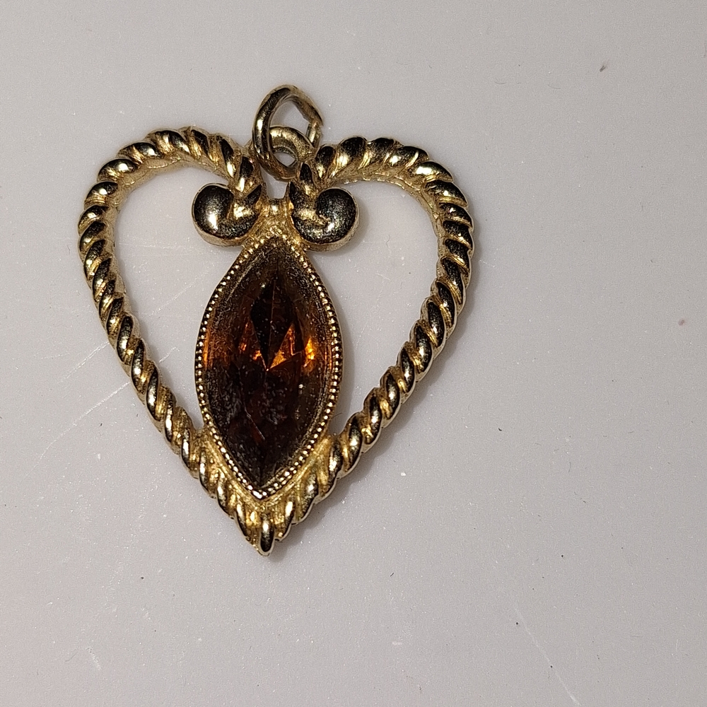 Avon Vintage Gold Tone Heart Pendant with Gold Topaz Gem